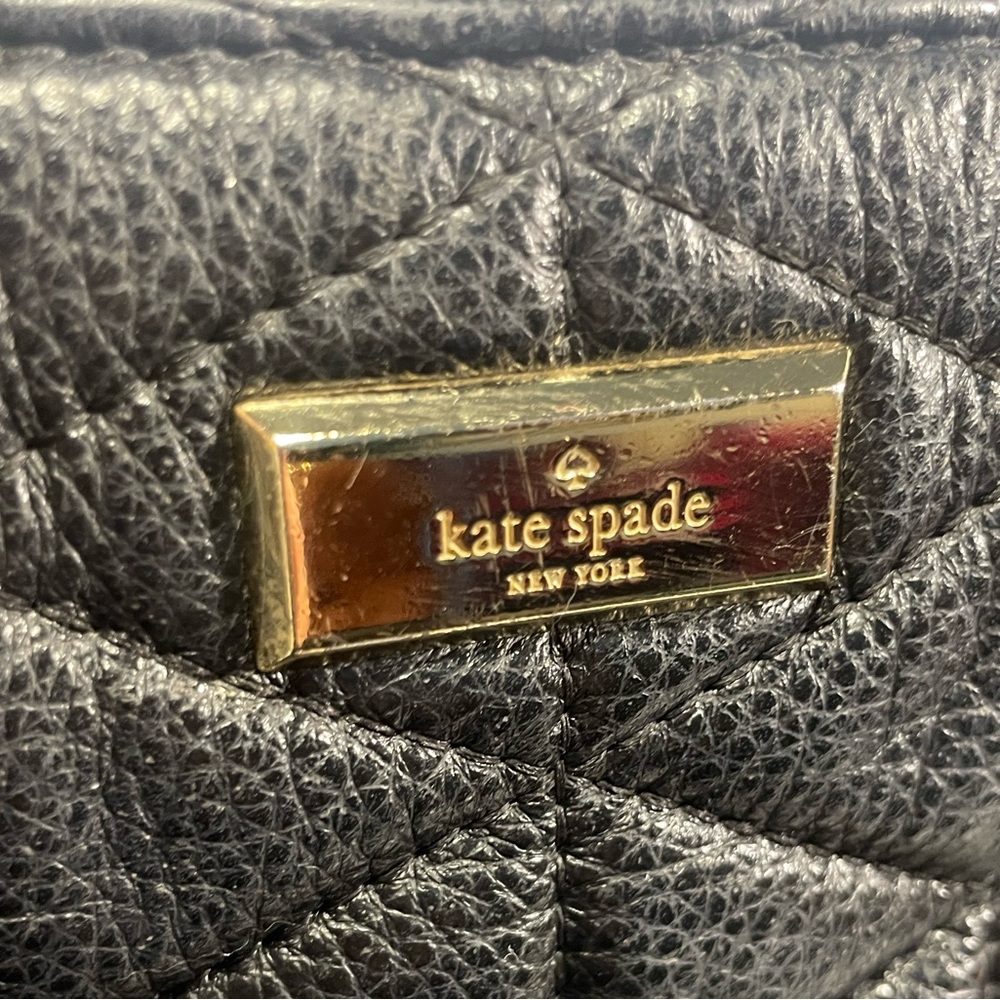 Kate Spade Black Quilted Leather Satchel Gold Chain Strap Multiple Compartments - Picture 6 of 16